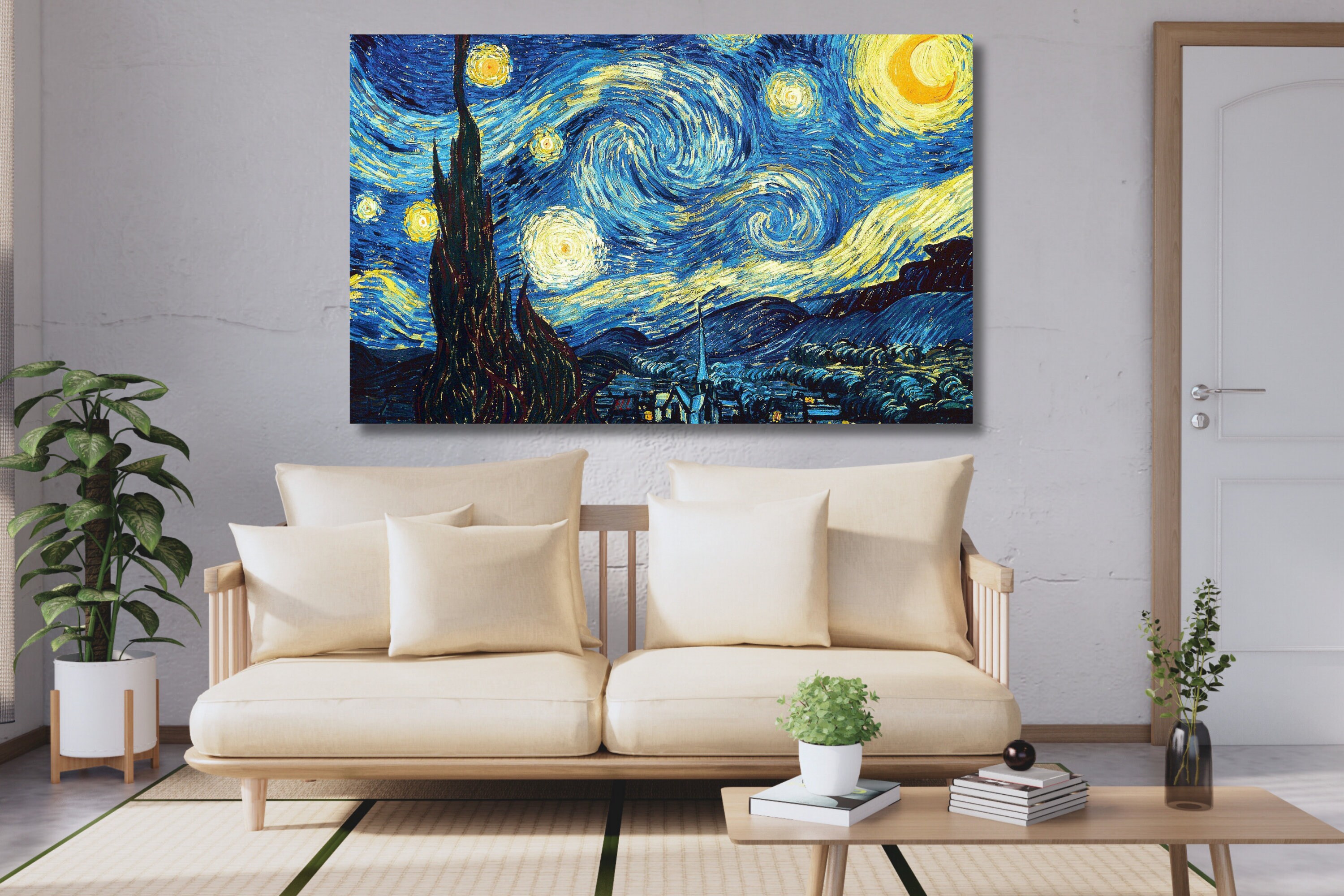 星月夜のキャンバスプリント：ゴッホの有名な芸術、トレンディな