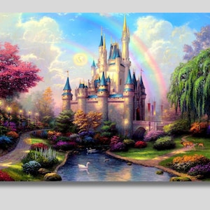Princess Castle, Fairy Tale Canvas Wall Art, Princess Theme Canvas, Cinderella Wall Art, Girls Room Wall Art, Birthday Gift, Gift for Girls