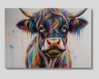 Bunte Highland Kuh Leinwand Kunst: Schottische Bauernhaus Dekoration
