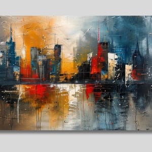 Abstract Cityscape Canvas Wall Art, City Painting, Vibrant Street Scene, Home Decor, Building Decor Art, Oil Painting, Gift For Home