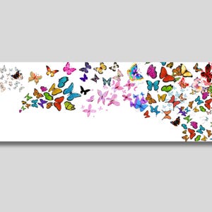 Panaromic Colorful Butterflies Canvas Wall Art, Banksy Print, Butterfly Graffiti, Graffiti Wall Decor, Girl Room Decor, Gift for Girls