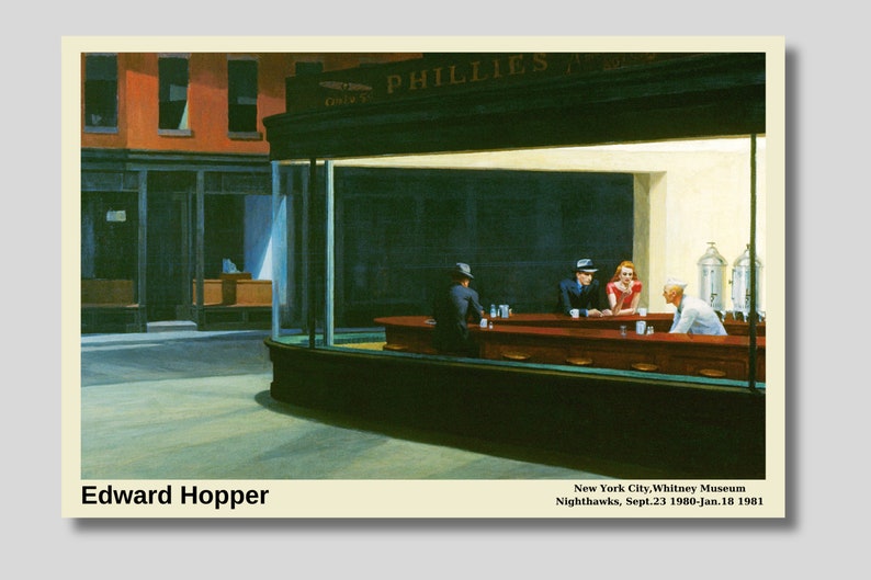 Edward Hopper Nighthawks Canvas/Poster Art, Abstract Wall Art Print, Modern Art Painting, Realism Art, Modernism, American Art, Gift idea image 1