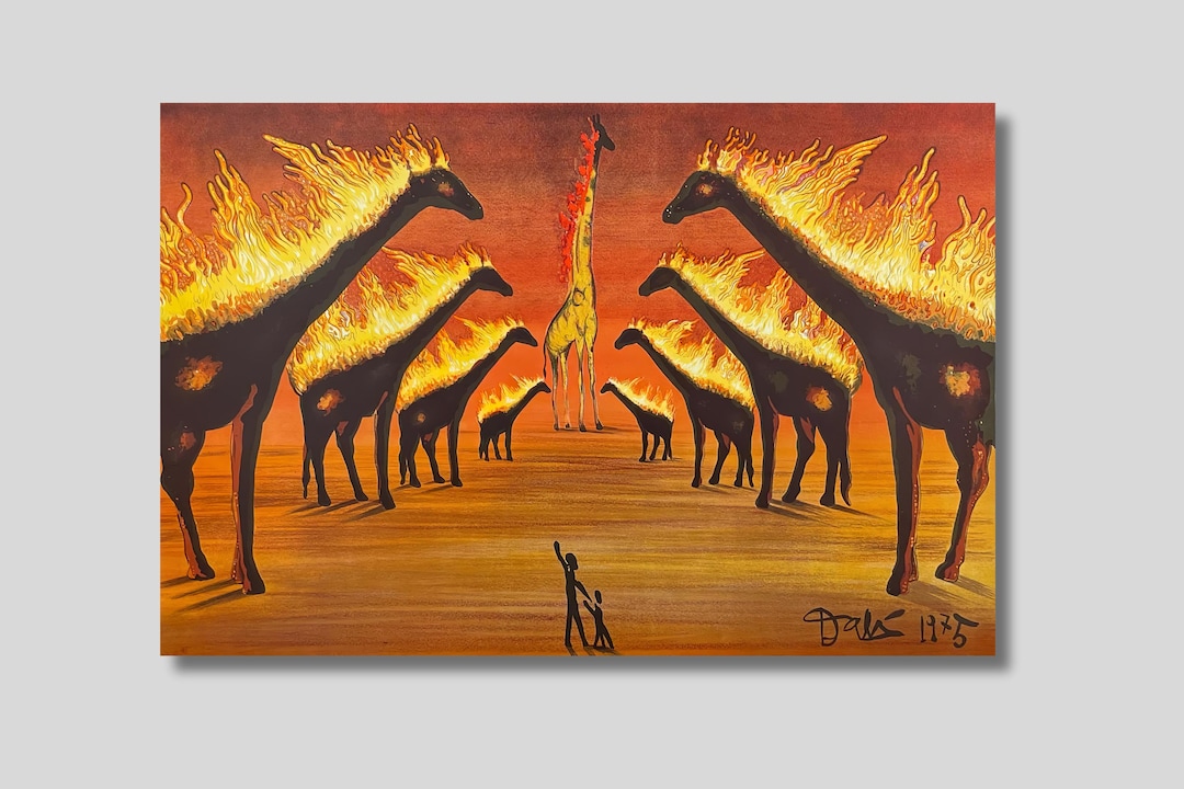 サルバドール・ダリの燃えるキリンのキャンバスアート：シュールな