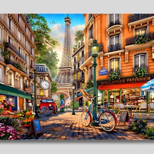 Eiffel Tower Canvas Art: Parisian Cafe Scene Print
