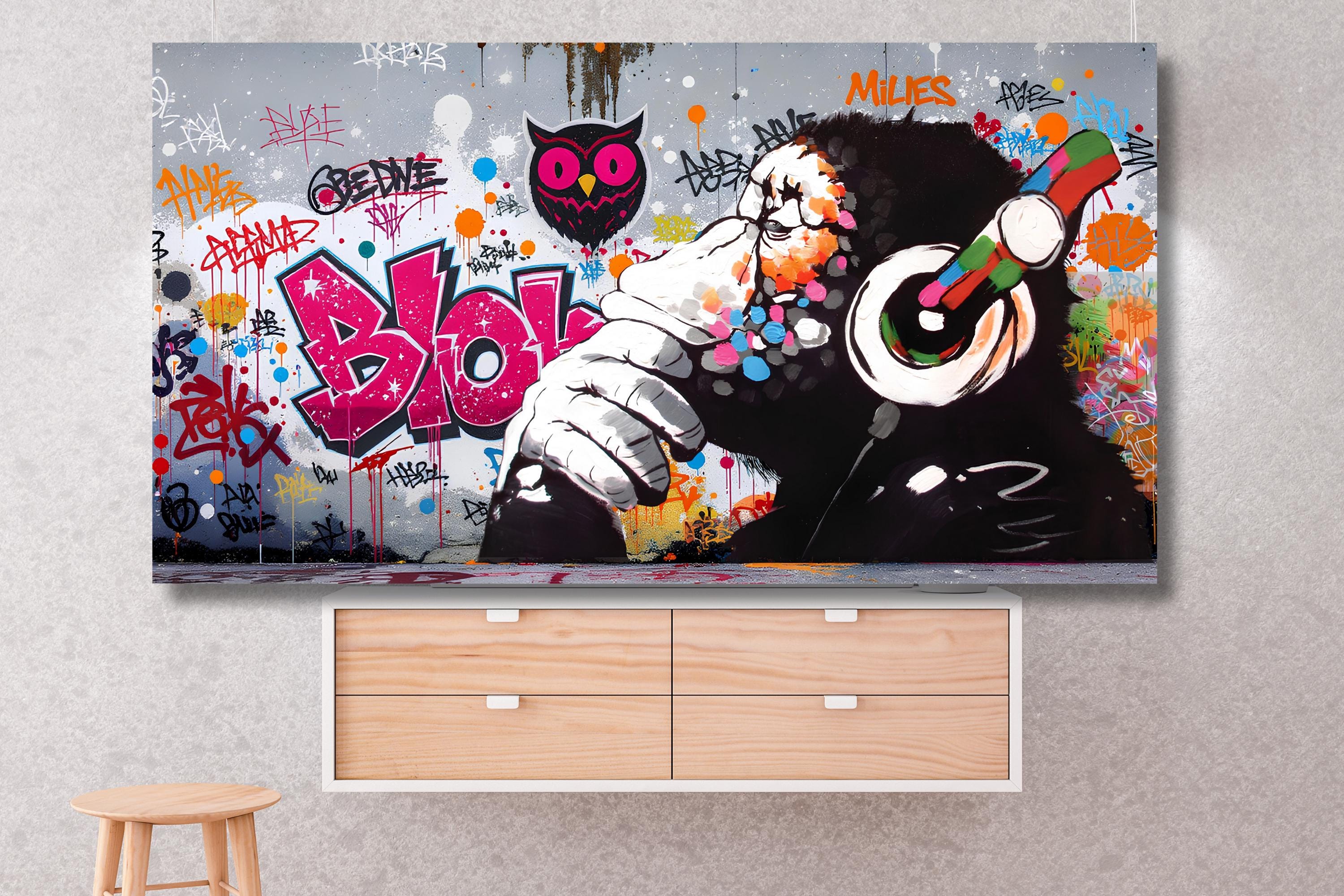Street Art DJ Monkey Canvas: Graffiti Gorilla Chimp Pop Art Print