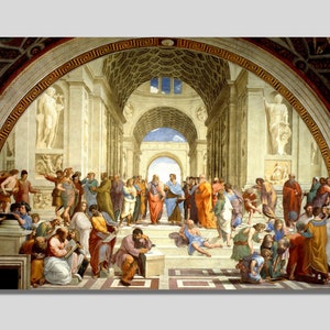 La Scuola di Atene, stampa su tela: Raffaello Sanzio, Rinascimento
