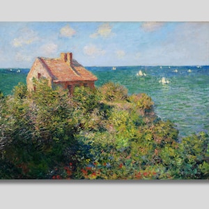 Claude Monet Fisherman&#39;s Cottage on the Cliffs at Varengeville Canvas Wall Art, Impressionist Print, Vibrant Colors, Coastal Scene, Gift