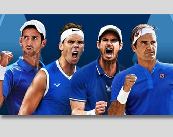 Tennis Legends Canvas Wall Art, Federer Nadal Djokovic Murray Canvas Poster, Tennis Big Four Print, Tennis Wall Art, Gift for Tennis Lovers