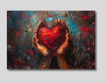 Canvaskunst met abstract hart: romantische pastelprint, liefdesdecor