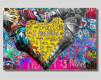 BANKSY WALL ART Couple Love Art Paris Artwork Graffiti Wall Art