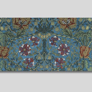 Arte floreale su tela di William Morris: manifesto della mostra con motivo floreale vintage
