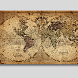 Vintage Weltkarte Leinwand Kunst, Rustikale Weltkarte Kunstdruck, Weltkarte Kunst, Vintage Atlas Karte, XIX. Century Weltkarte Schautafel, Geschenkidee