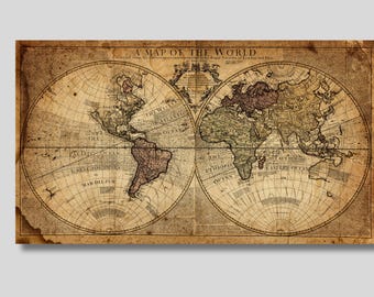 Vintage World Map Canvas Print: Rustic Atlas Art