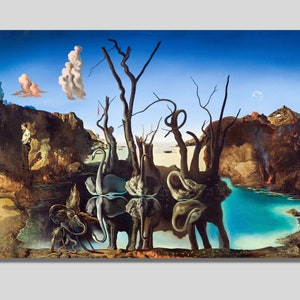 Salvador Dali Swans Reflecting Elephants (1937), Swans Reflecting Dali Artwork, Reproduction Wall Decor, Cisnes Reflejando Elefantes Artwork