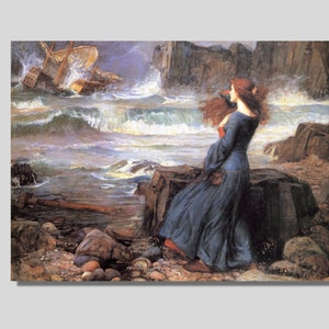 Miranda The Tempest Art Print, John William Waterhouse Canvas Wall Art, Landscape Print, Classic Fine Art, Woman Portrait, Gift idea
