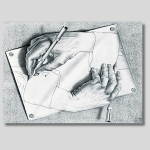 Zeichnung Hände von Maurits Cornelis Escher Leinwand Wandkunst, MC Escher Kunst, Abstrakter Druck, Surrealismus Kunst, Optische Täuschung, Kreatives Geschenk