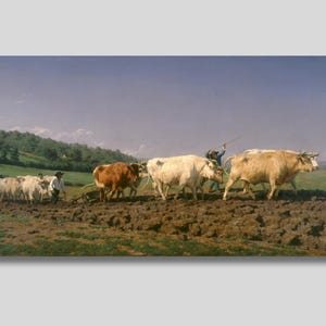 Rosa Bonheur Ploughing Canvas Art: Vintage Farmhouse Animal Poster