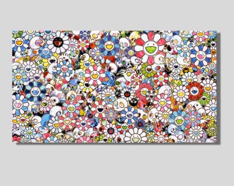 Flowers with Smiley Faces Canvas by Takashi Murakami, Takashi Murakami Poster Print and Wall Art, Takashi Exhibition Art Print, Gift idea