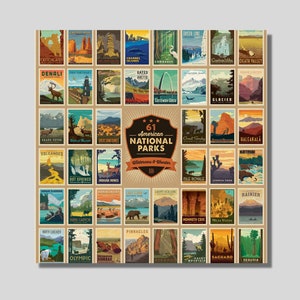 US Nationalparks Leinwand Poster, Alle 61 Nationalparks zusammen, Vintage Reiseplakat, USA Souvenir, Wohnzimmer Wandkunst, Geschenkidee