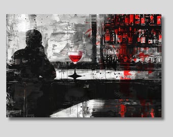 Vintage Bar Scene Canvas Art: Nostalgic Cocktail Lounge Print