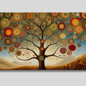 Gustav Klimt Style The Tree of Life Canvas Wall Art, Yggdrasil Print, orse Mythology Art, Celtic Artwork, Floral Wall Decor, Gift Idea