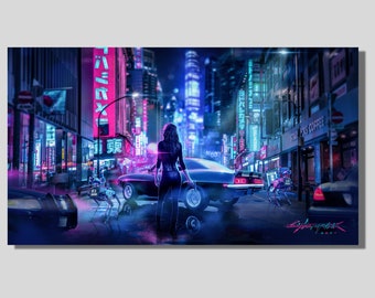 Cyberpunk City Canvas Poster: Neo Futuristic Wall Decor