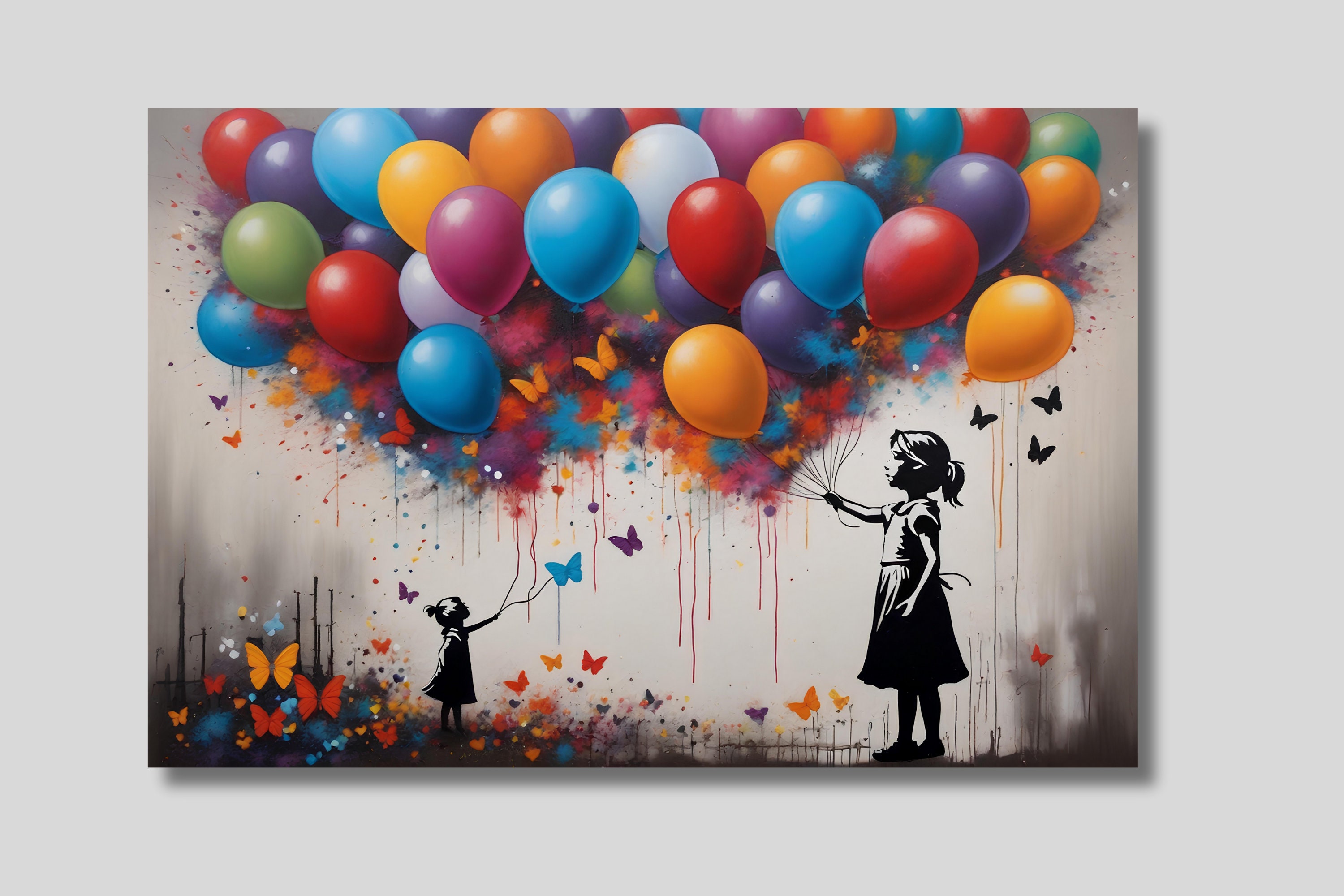 Banksy Girls With Colorful Balloons Canvas Print, Banksy
