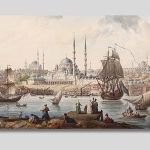 Istanbul Port Canvas Art Print: Yeni Camii Mosque, Ottoman Oriental Decor