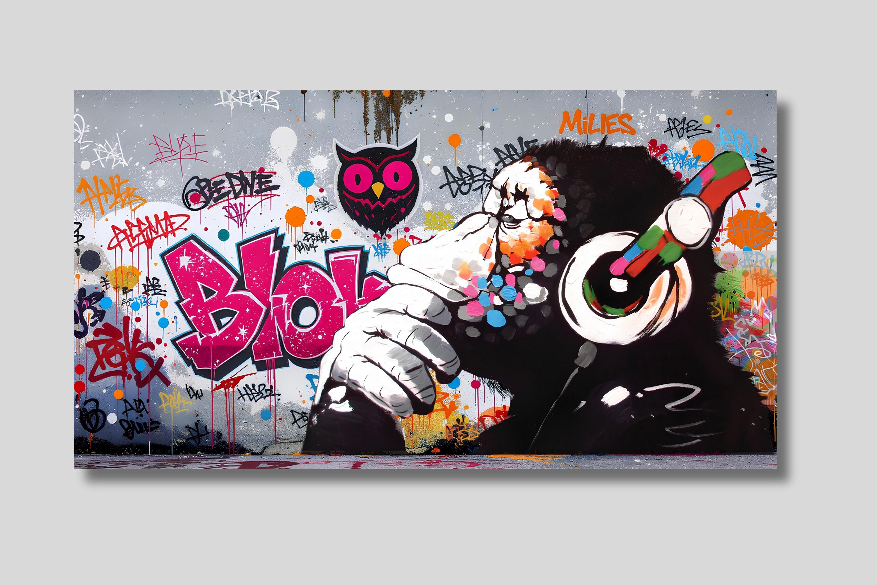 Street Art DJ Monkey Canvas: Graffiti Gorilla Chimp Pop Art Print