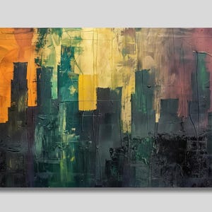 Abstract Cityscape Oil Painting Canvas Wall Art, City Painting, Vibrant Street Scene, Home Decor, Building Decor Art, Gift idea