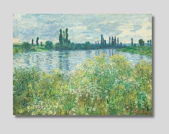 モネ「ヴェトゥイユの花壇」キャンバスプリント - フランスの風景画