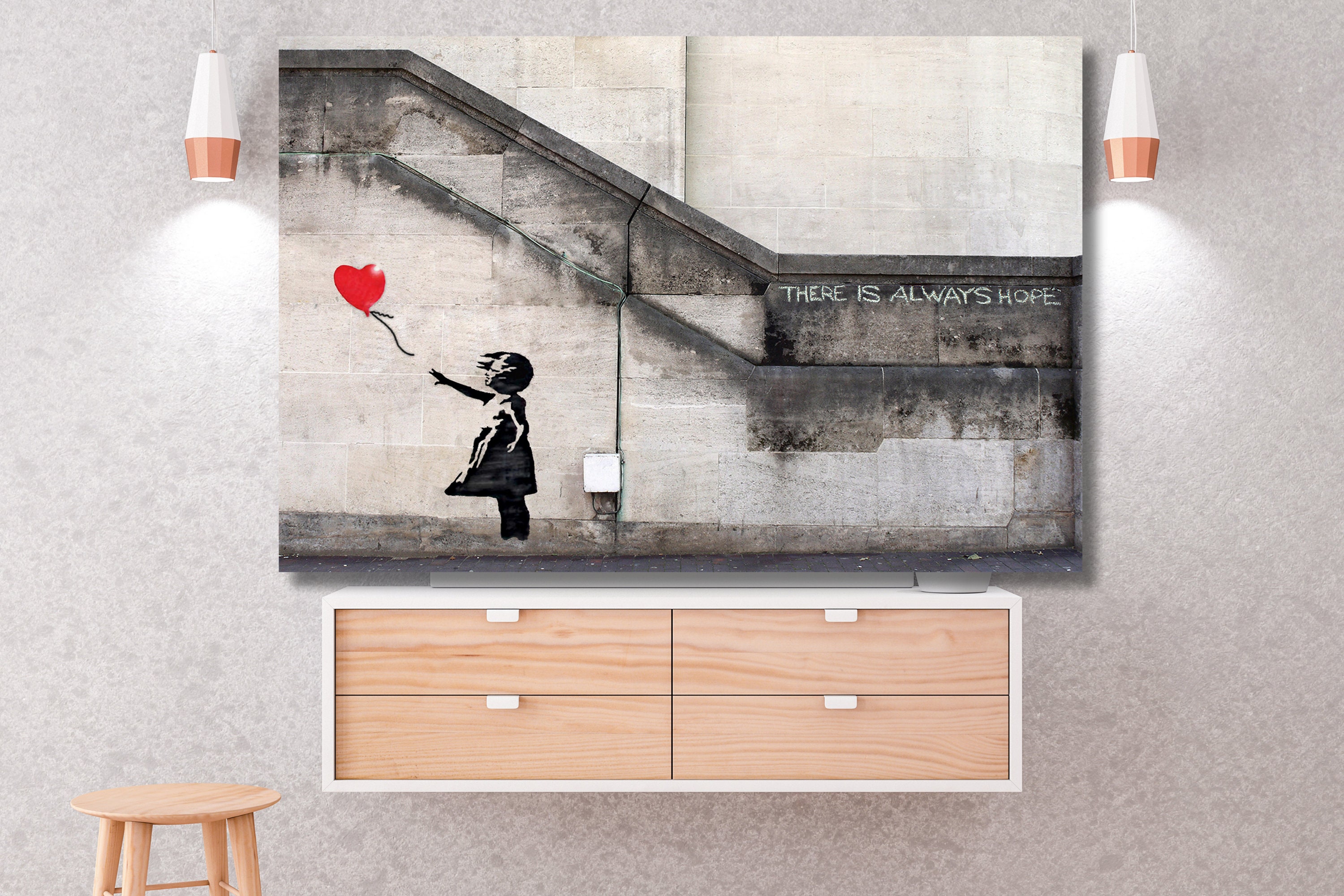 Banksy There is Always Hope Graffiti Canvas Wall Art: Red Balloon