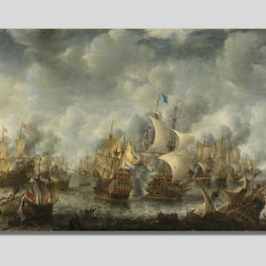 HMS Temeraire Battle of Trafalgar Canvas Art: Warship, Royal Navy, Nautical Poster