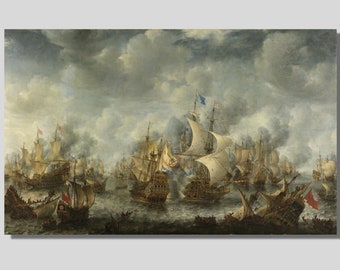 HMS Temeraire in the Battle of Trafalgar 1798 Ship Canvas Wall Art, Pirates Ship Canvas Wall Print, Sailboat Wall Art, Nautical Poster Print