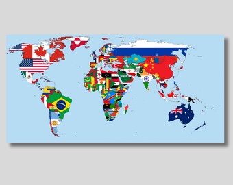 World Map With Flags of the Countries Canvas Print, World Map Wall