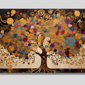 Gustav Klimt Estilo A Árvore da Vida Arte de Parede em Tela, A Árvore da Vida Impressão em Tela, Arte de Gustav Klimt, Decoração Floral de Parede, Ideia de Presente