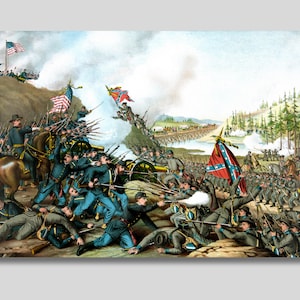 Schlacht von Franklin von Kurz und Allison Leinwand Wandkunst, Bürgerkrieg Kunstdruck, Unionsarmee, Bürgerkrieg Militärgeschichte Vintage Kriegsmalerei