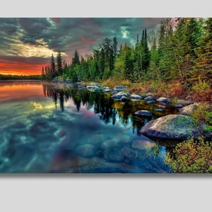 See umgeben von Wald auf Sonnenuntergang Leinwand Kunst, Landschaft Poster, romantischer Sonnenuntergang Leinwand Kunst, Dekor für Haus & Büro Dekoration