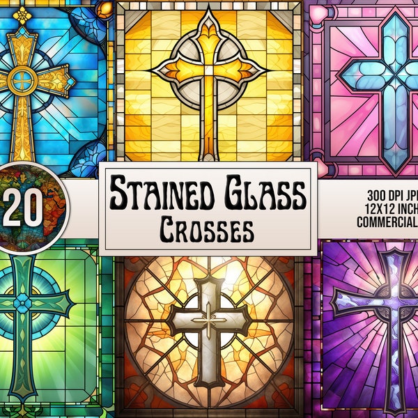 20 Stained Glass Crosses Bundle - Great for Tumbler Wraps, Digital Paper, Scrapbooking, Projects, Cards, Textiles, Journals, Mug Prints JPEG