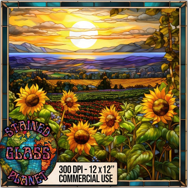 Stained Glass Sunflowers and Grapes - Digital Download - Great for Tumbler Wraps, Mug Prints, Scrapbooking, Cards, Journals, Projects, JPEG