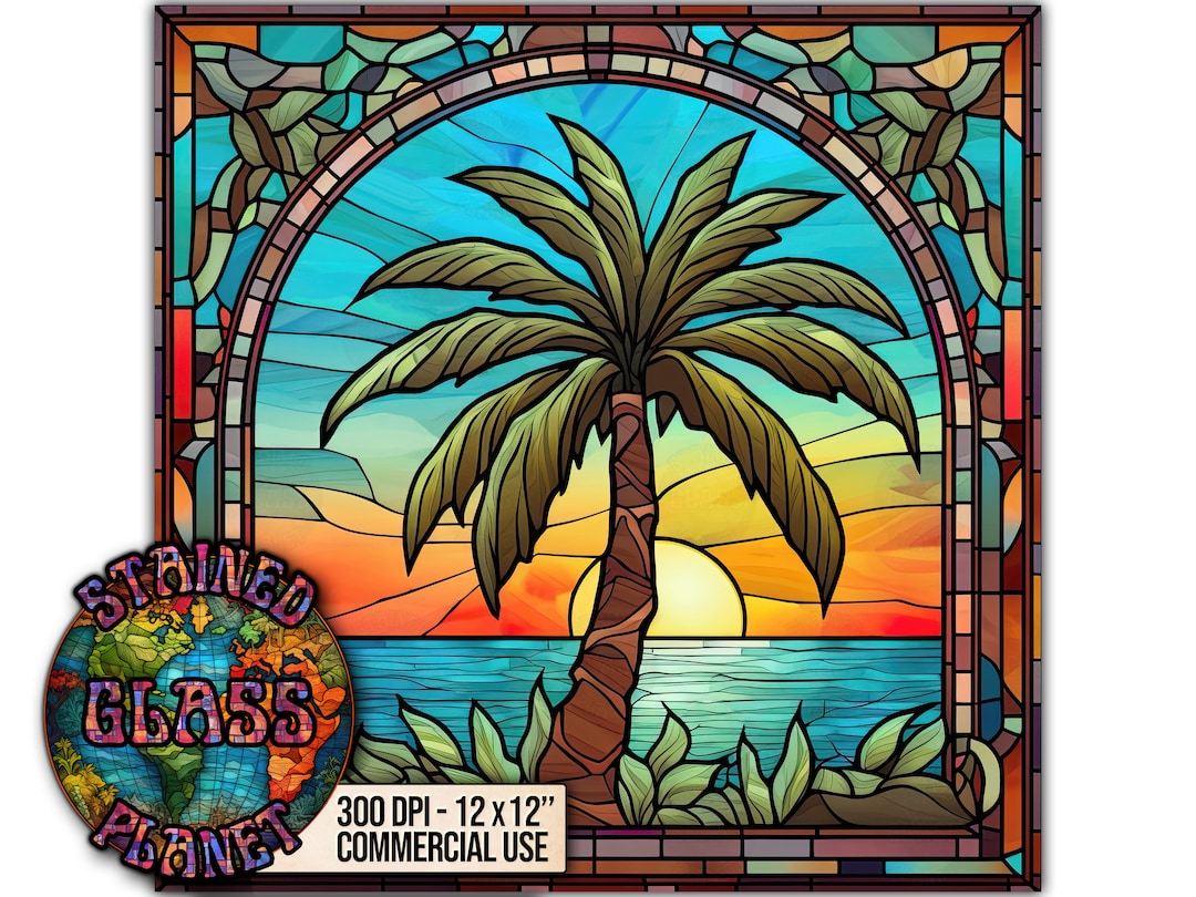 Palm Tree Stained Glass Pattern Design Instant Download Etsy