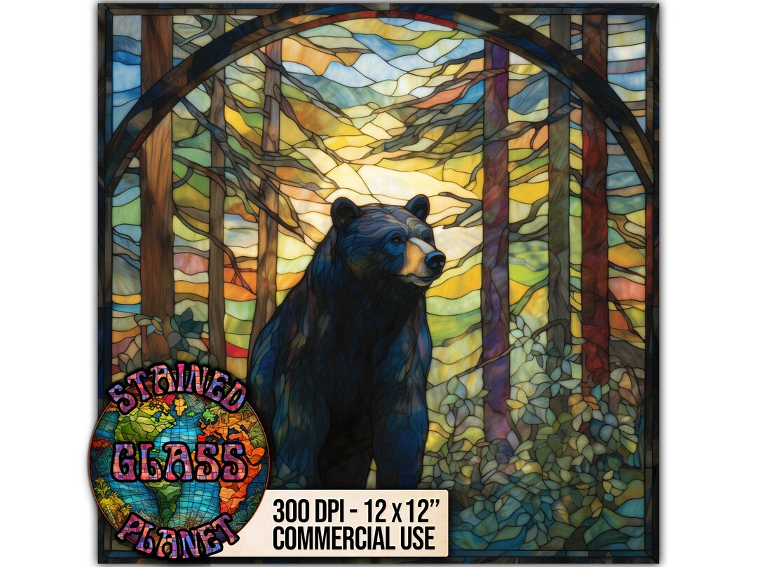 Black Bear Stained Glass , Digital Paper, Stained Glass Sublimation ...