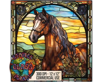 Brown Horse Stained Glass  Design, Instant Download, Digital Paper, Sublimation Designs, Faux Stain Glass, Mug Prints, Tumbler Wraps