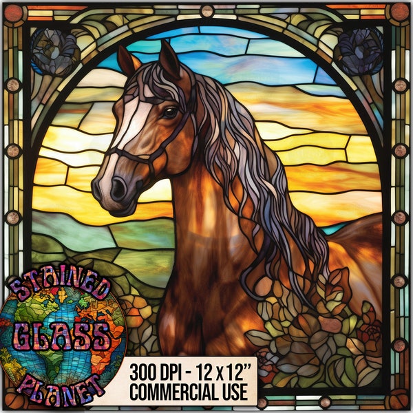 Brown Horse Stained Glass  Design, Instant Download, Digital Paper, Sublimation Designs, Faux Stain Glass, Mug Prints, Tumbler Wraps