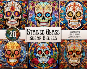 Stained Glass Sugar Skulls Bundle - Digital Download - Great for Tumbler Wraps, Mug Prints, Scrapbooking, Cards, Journals, Projects, JPEG