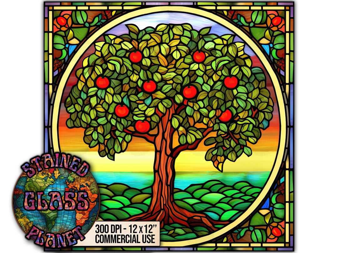 Apple Tree Stained Glass Pattern Design Instant Download Etsy