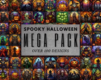 Spooky Halloween Stained Glass MEGA Pack - Great for Tumbler Wraps, Digital Paper, Scrapbooking, Projects, Cards, Journals, Mug Prints, JPEG