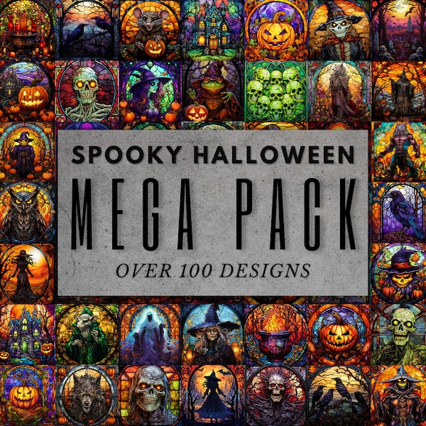 Spooky Halloween Stained Glass MEGA Pack - Great for Tumbler Wraps, Digital Paper, Scrapbooking, Projects, Cards, Journals, Mug Prints, JPEG