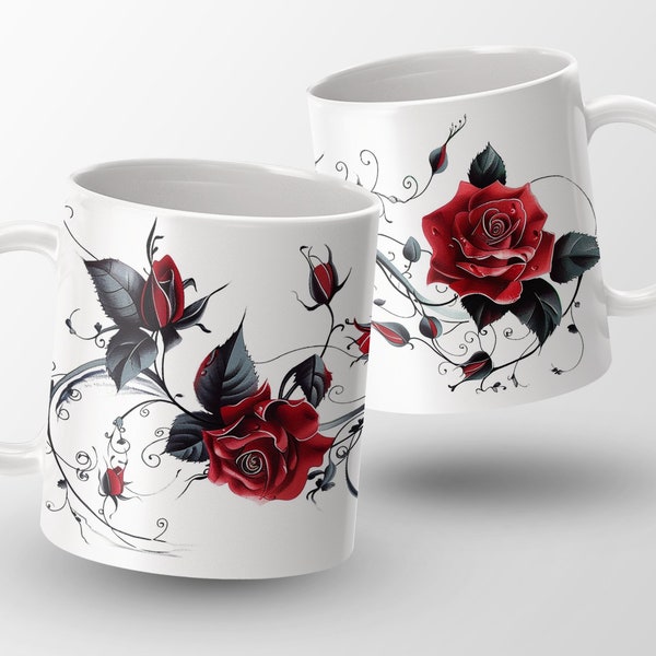 Elegant Red Rose Floral Coffee Mug, Artistic Flower Design, Stylish Kitchen Decor, Unique Gift Idea,Gift for Her, Gift for Mom,Red Rose Mug