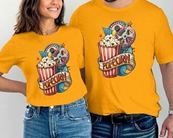 Camiseta vintage para amantes de las películas de palomitas de maíz, camiseta para entusiastas del cine clásico, camisa de refrigerio de cine retro, camiseta gráfica unisex, ropa casual